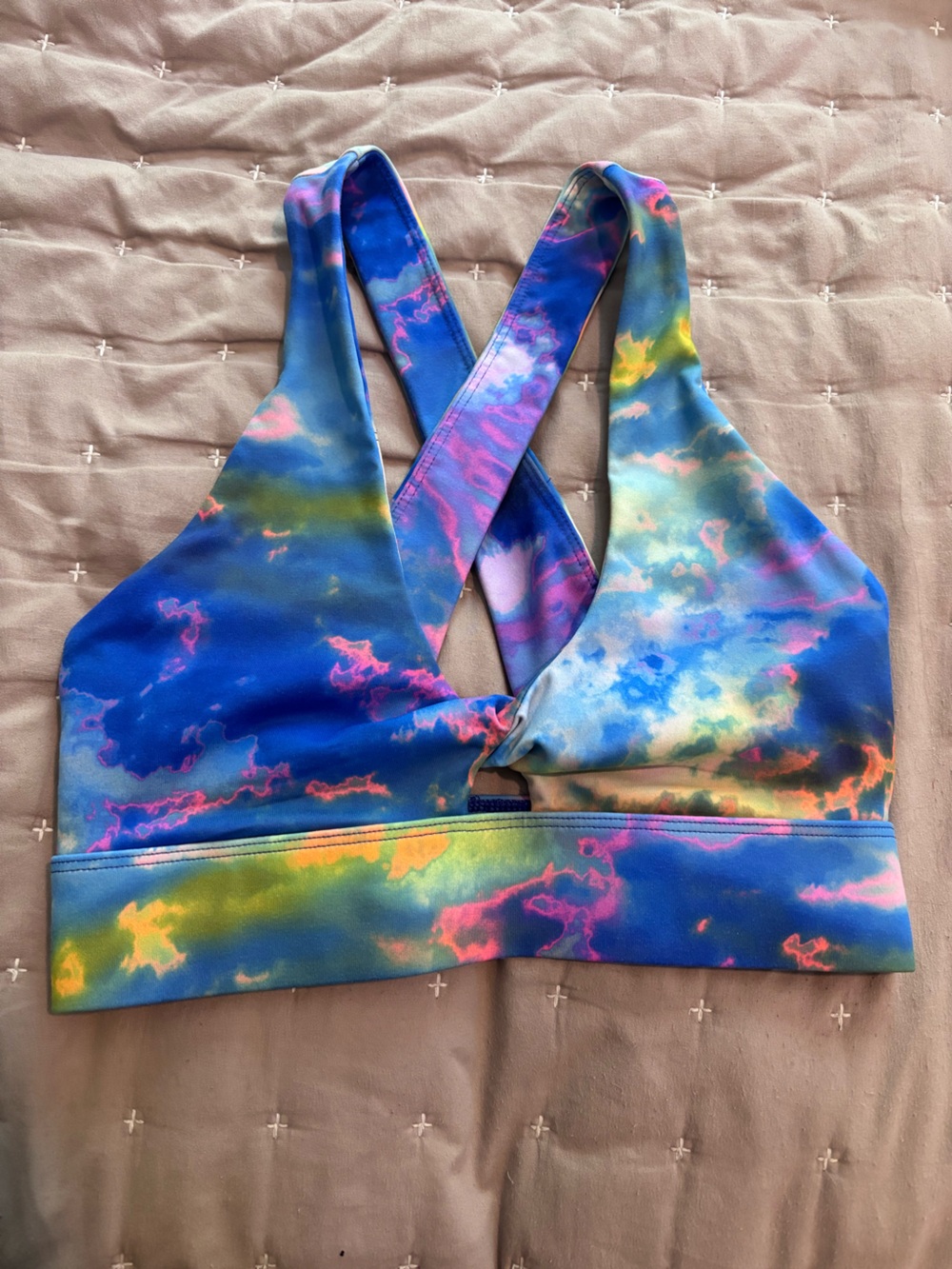 Fabletics Vibrant Blue Tie-Dye Sports Bra